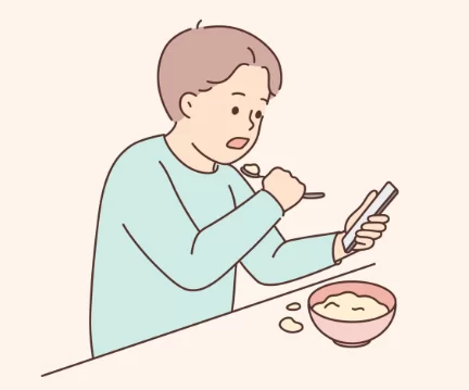 Criança comendo olhando tela - problema