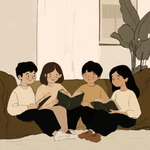 Crianças lendo livros