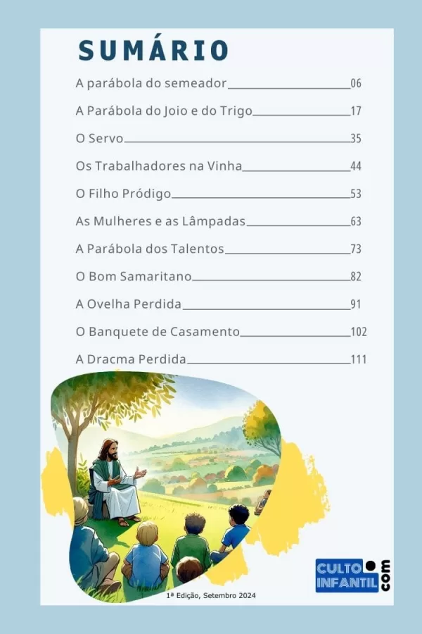 Sumário de Livro com Jesus e crianças