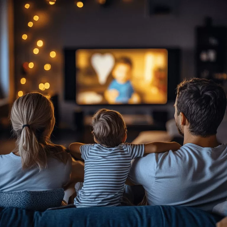 Família assistindo filme juntos
