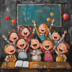 Ilustração de crianças em uma escola