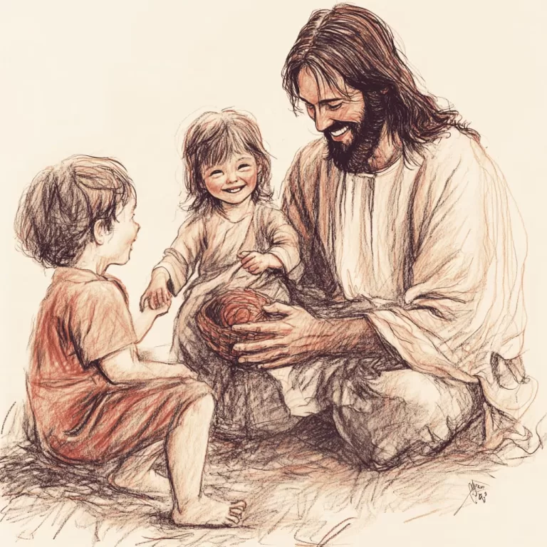 Desenho de Jesus brincando com crianças