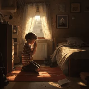 Criança orando no quarto