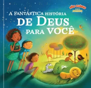 Crianças olhando a criação do mundo com adão e eva - capa de livro